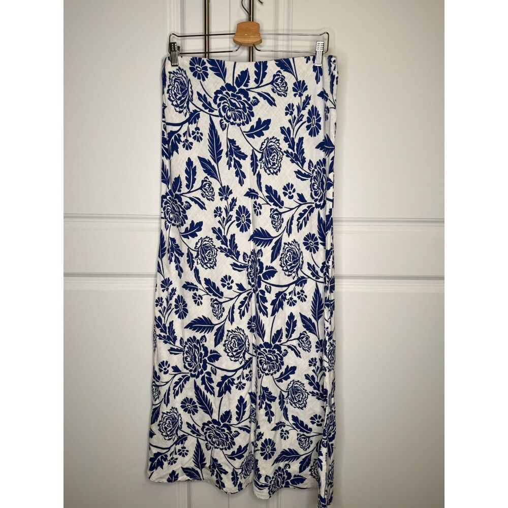 Haver + Blair Blue White Floral Linen Blend Maxi Skirt Womens L Boho Coastal